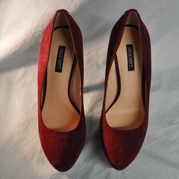 shoemint	lydia sz 7 red corset back ultra suede platform heels (8GW) - Picture 8 of 15